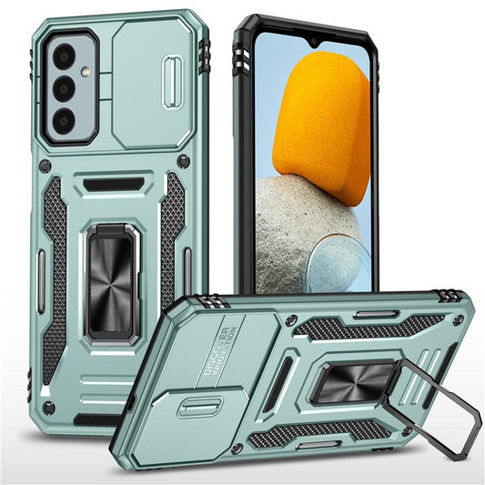 Armor Series for Samsung Galaxy M23 5G / F23 5G / M13 4G PC + TPU Anti-Scratch Phone Case Slide Camera Protection Kickstand Shockproof Cover - Green