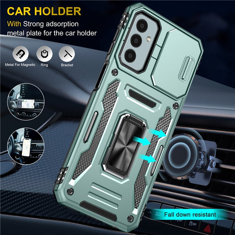 Armor Series for Samsung Galaxy M23 5G / F23 5G / M13 4G PC + TPU Anti-Scratch Phone Case Slide Camera Protection Kickstand Shockproof Cover - Green