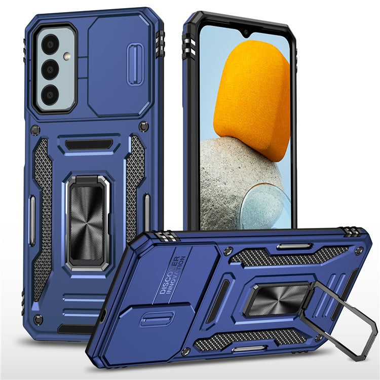 Armor Series for Samsung Galaxy M23 5G / F23 5G / M13 4G PC + TPU Anti-Scratch Phone Case Slide Camera Protection Kickstand Shockproof Cover - Navy Blue