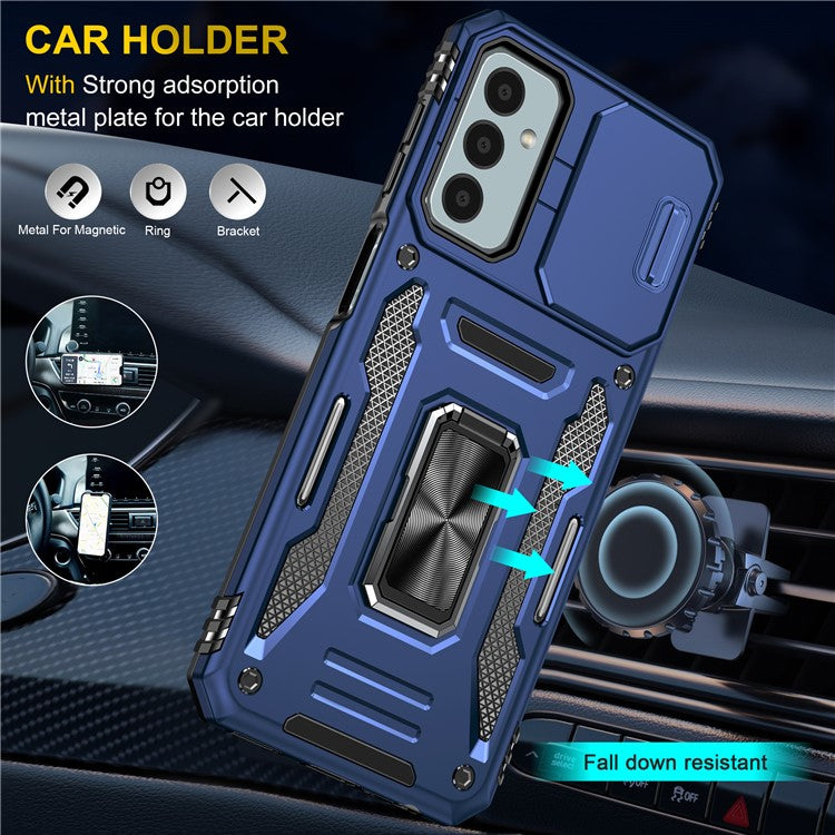 Armor Series for Samsung Galaxy M23 5G / F23 5G / M13 4G PC + TPU Anti-Scratch Phone Case Slide Camera Protection Kickstand Shockproof Cover - Navy Blue