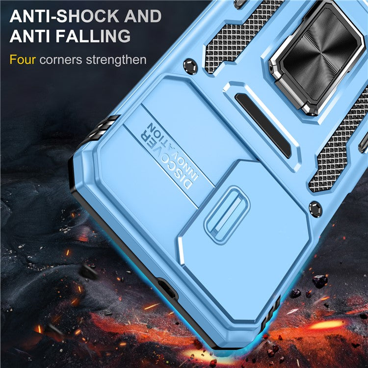 Armor Series for Samsung Galaxy M23 5G / F23 5G / M13 4G PC + TPU Anti-Scratch Phone Case Slide Camera Protection Kickstand Shockproof Cover - Sky Blue
