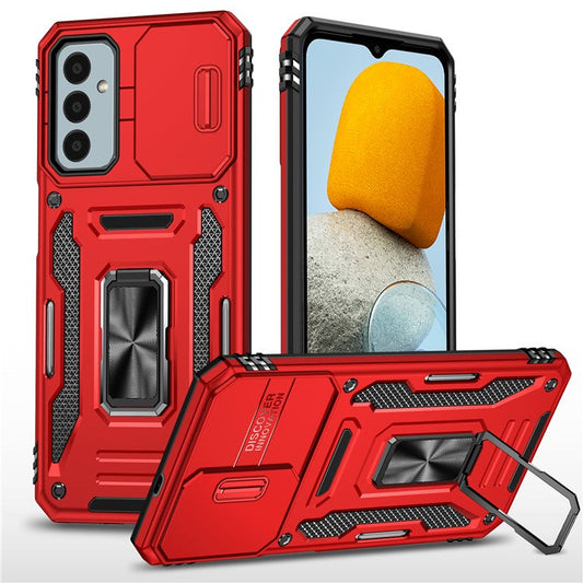 Armor Series for Samsung Galaxy M23 5G / F23 5G / M13 4G PC + TPU Anti-Scratch Phone Case Slide Camera Protection Kickstand Shockproof Cover - Red