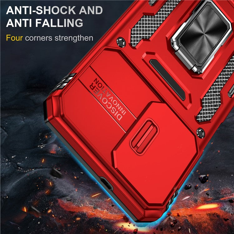 Armor Series for Samsung Galaxy M23 5G / F23 5G / M13 4G PC + TPU Anti-Scratch Phone Case Slide Camera Protection Kickstand Shockproof Cover - Red