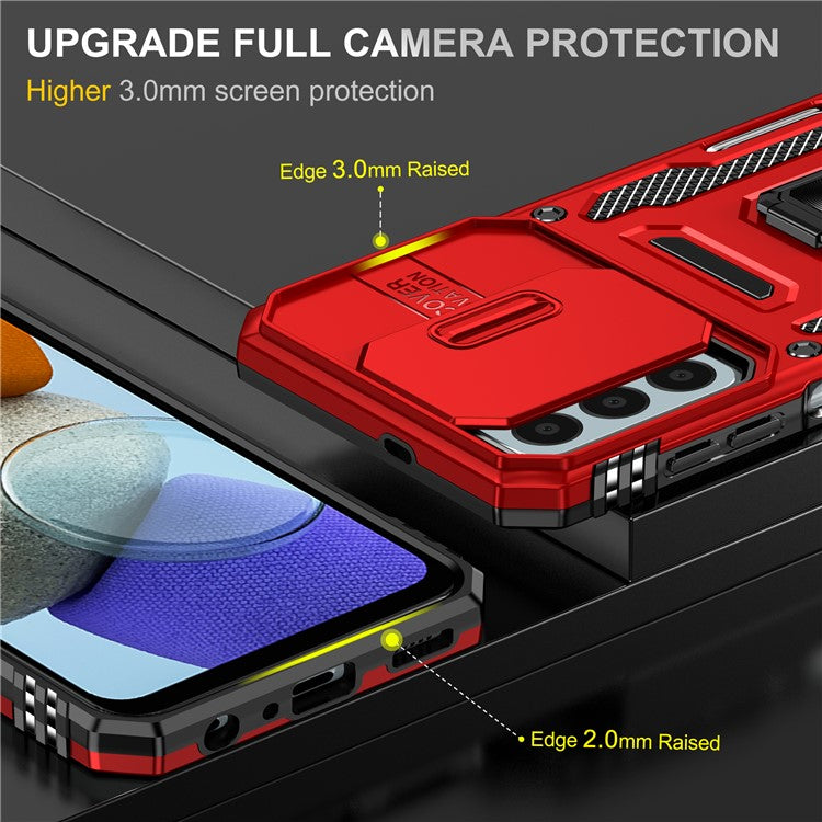 Armor Series for Samsung Galaxy M23 5G / F23 5G / M13 4G PC + TPU Anti-Scratch Phone Case Slide Camera Protection Kickstand Shockproof Cover - Red