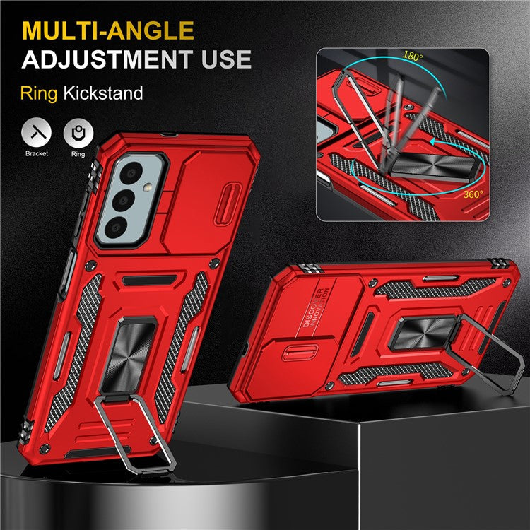 Armor Series for Samsung Galaxy M23 5G / F23 5G / M13 4G PC + TPU Anti-Scratch Phone Case Slide Camera Protection Kickstand Shockproof Cover - Red
