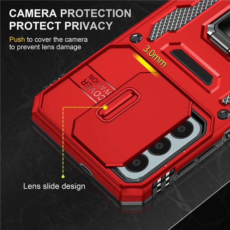 Armor Series for Samsung Galaxy M23 5G / F23 5G / M13 4G PC + TPU Anti-Scratch Phone Case Slide Camera Protection Kickstand Shockproof Cover - Red