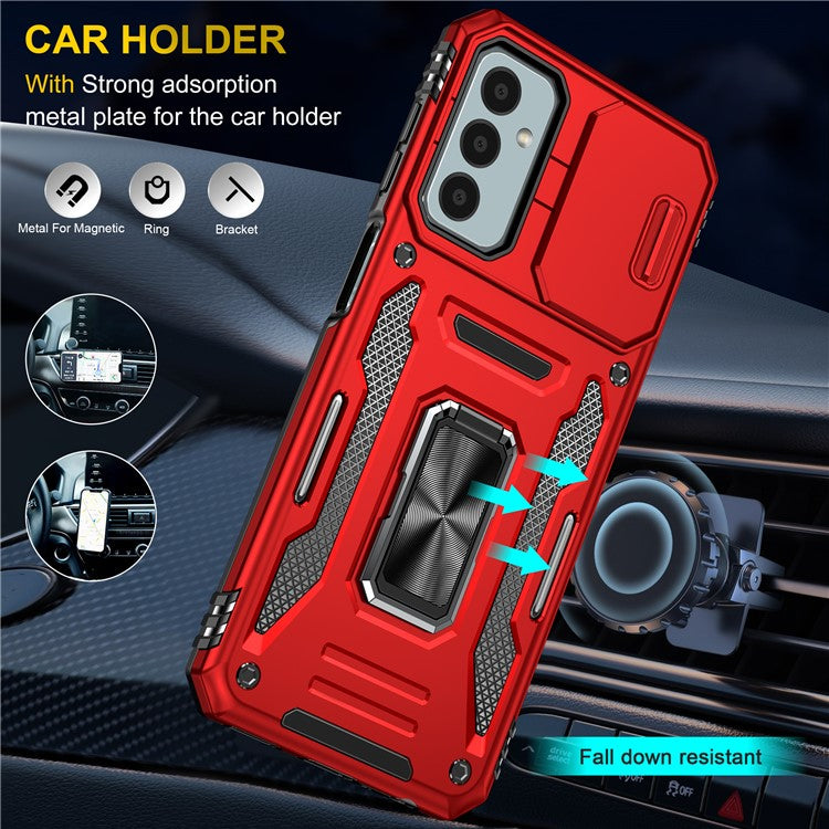 Armor Series for Samsung Galaxy M23 5G / F23 5G / M13 4G PC + TPU Anti-Scratch Phone Case Slide Camera Protection Kickstand Shockproof Cover - Red