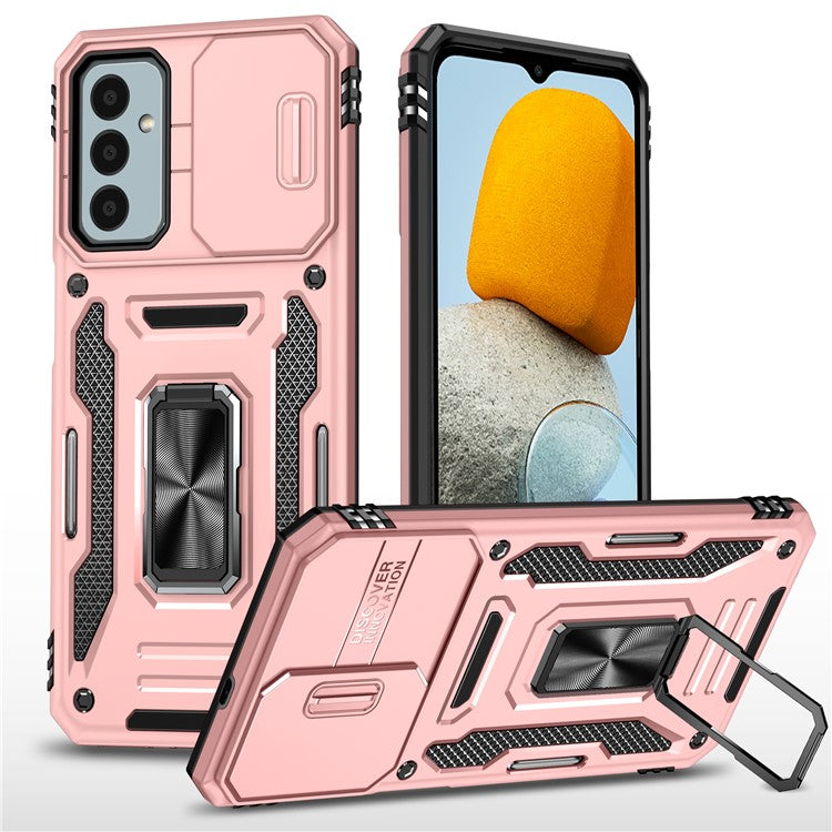 Armor Series for Samsung Galaxy M23 5G / F23 5G / M13 4G PC + TPU Anti-Scratch Phone Case Slide Camera Protection Kickstand Shockproof Cover - Rose Gold