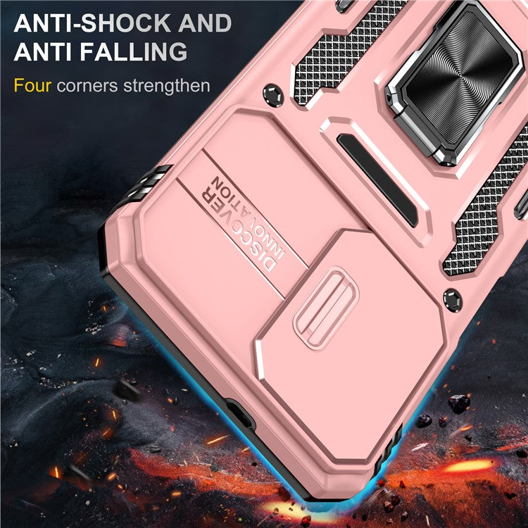 Armor Series for Samsung Galaxy M23 5G / F23 5G / M13 4G PC + TPU Anti-Scratch Phone Case Slide Camera Protection Kickstand Shockproof Cover - Rose Gold