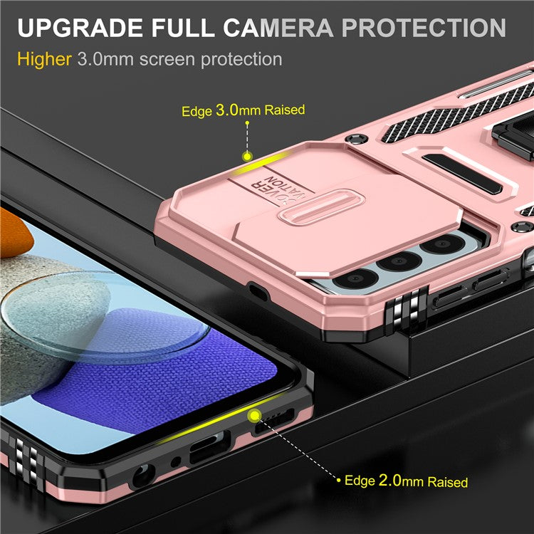 Armor Series for Samsung Galaxy M23 5G / F23 5G / M13 4G PC + TPU Anti-Scratch Phone Case Slide Camera Protection Kickstand Shockproof Cover - Rose Gold