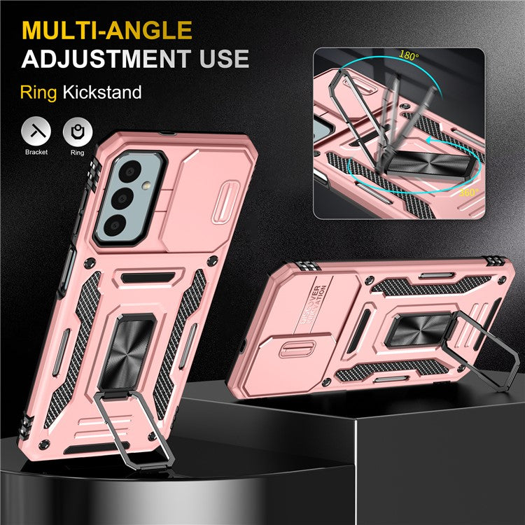 Armor Series for Samsung Galaxy M23 5G / F23 5G / M13 4G PC + TPU Anti-Scratch Phone Case Slide Camera Protection Kickstand Shockproof Cover - Rose Gold