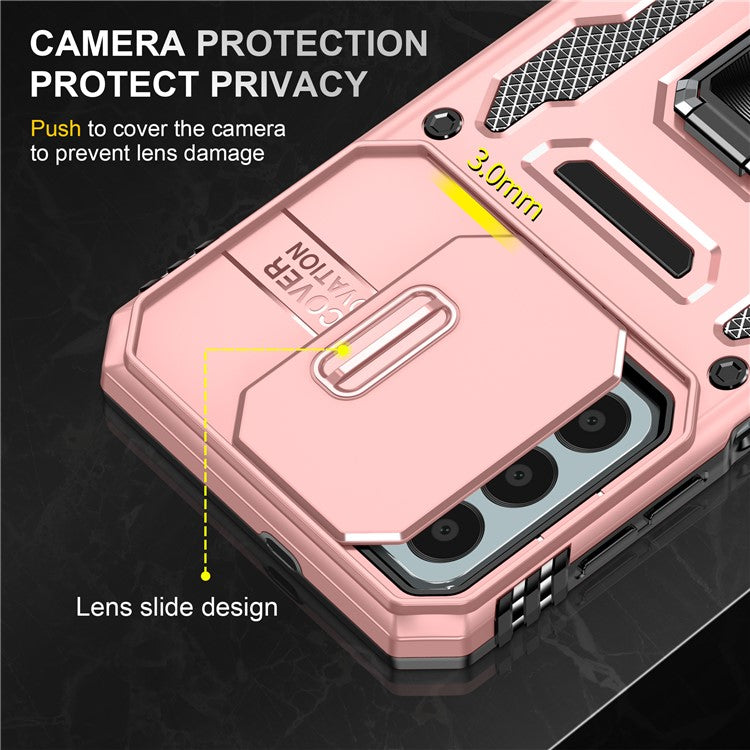 Armor Series for Samsung Galaxy M23 5G / F23 5G / M13 4G PC + TPU Anti-Scratch Phone Case Slide Camera Protection Kickstand Shockproof Cover - Rose Gold