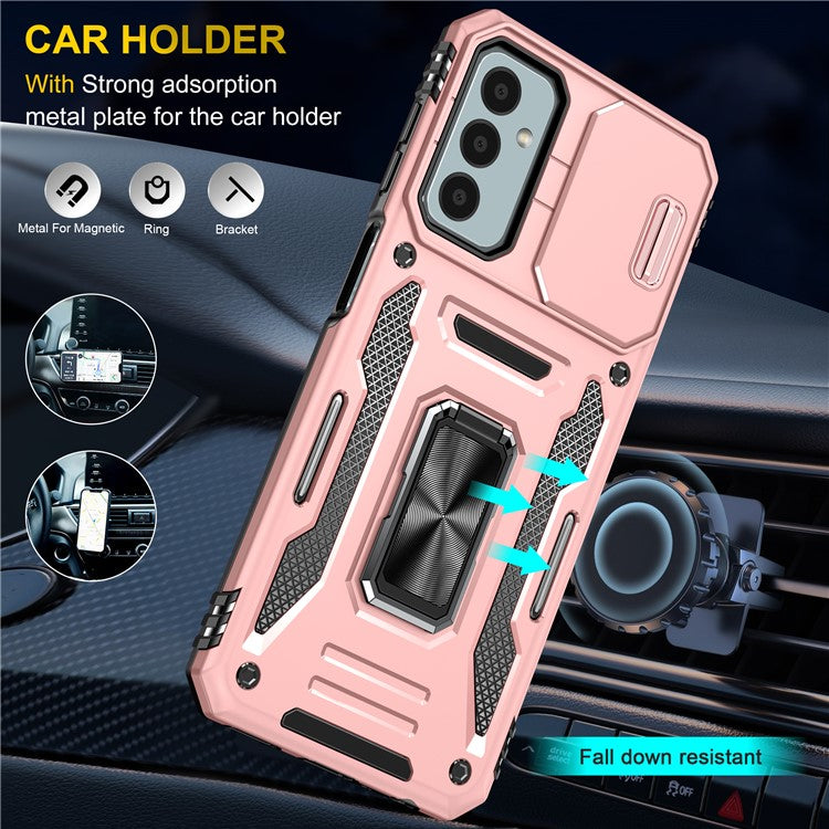 Armor Series for Samsung Galaxy M23 5G / F23 5G / M13 4G PC + TPU Anti-Scratch Phone Case Slide Camera Protection Kickstand Shockproof Cover - Rose Gold