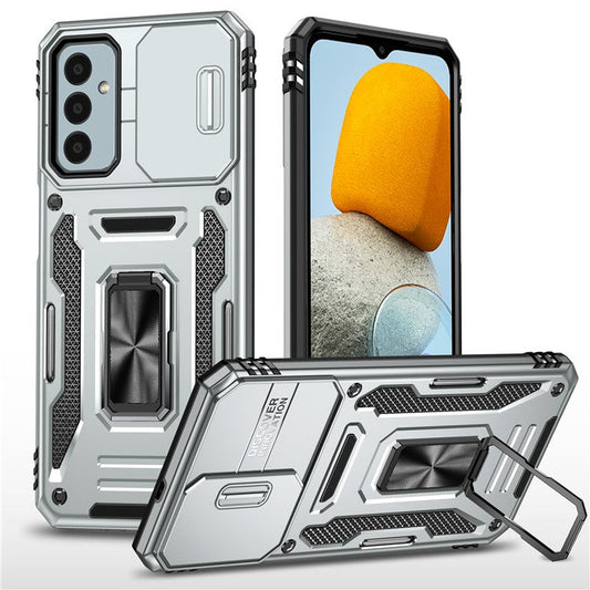 Armor Series for Samsung Galaxy M23 5G / F23 5G / M13 4G PC + TPU Anti-Scratch Phone Case Slide Camera Protection Kickstand Shockproof Cover - Grey