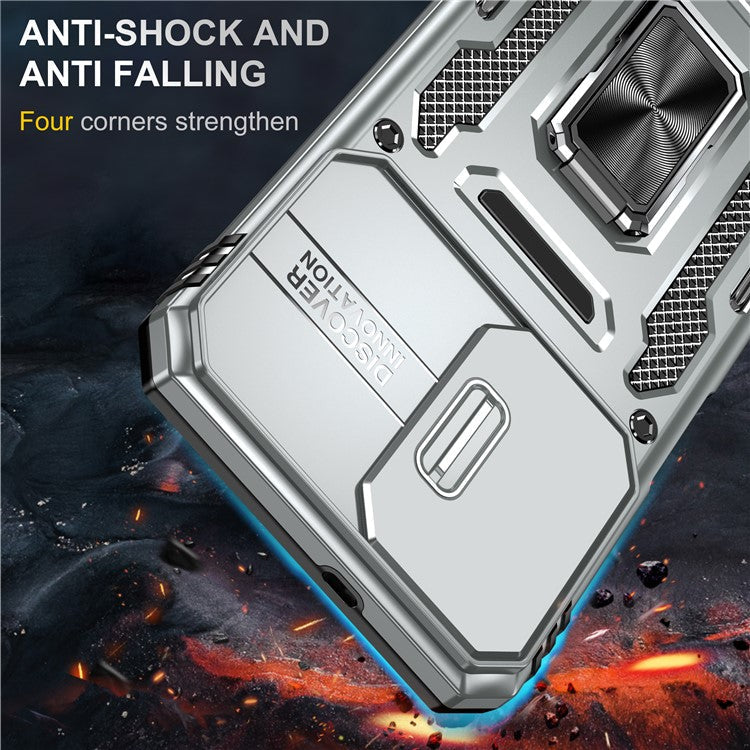 Armor Series for Samsung Galaxy M23 5G / F23 5G / M13 4G PC + TPU Anti-Scratch Phone Case Slide Camera Protection Kickstand Shockproof Cover - Grey