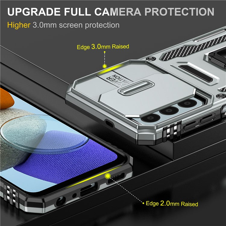 Armor Series for Samsung Galaxy M23 5G / F23 5G / M13 4G PC + TPU Anti-Scratch Phone Case Slide Camera Protection Kickstand Shockproof Cover - Grey