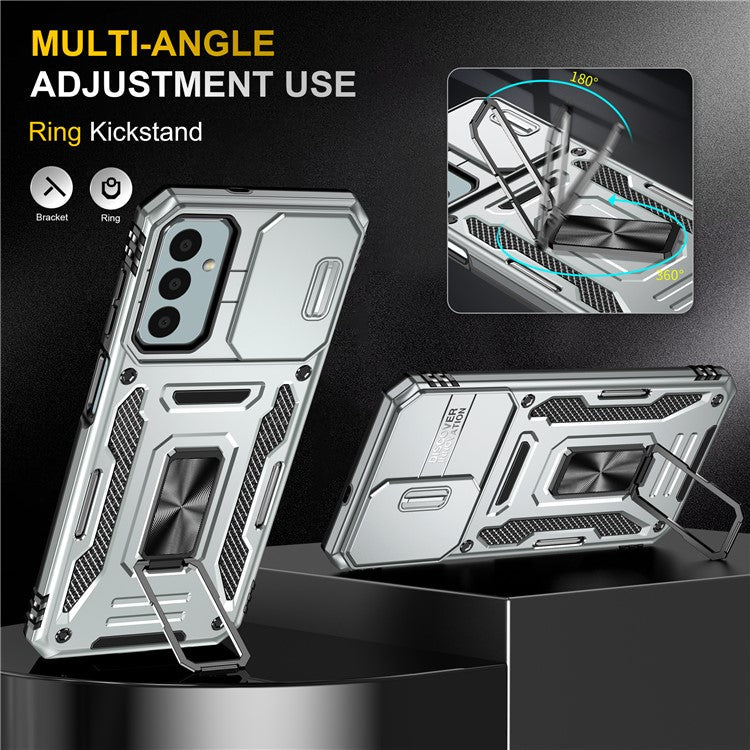 Armor Series for Samsung Galaxy M23 5G / F23 5G / M13 4G PC + TPU Anti-Scratch Phone Case Slide Camera Protection Kickstand Shockproof Cover - Grey