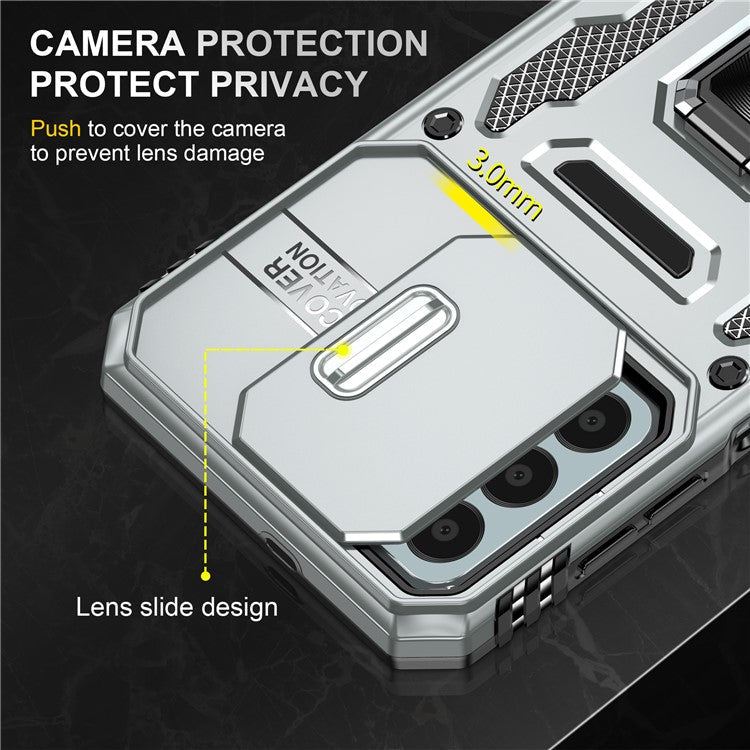 Armor Series for Samsung Galaxy M23 5G / F23 5G / M13 4G PC + TPU Anti-Scratch Phone Case Slide Camera Protection Kickstand Shockproof Cover - Grey