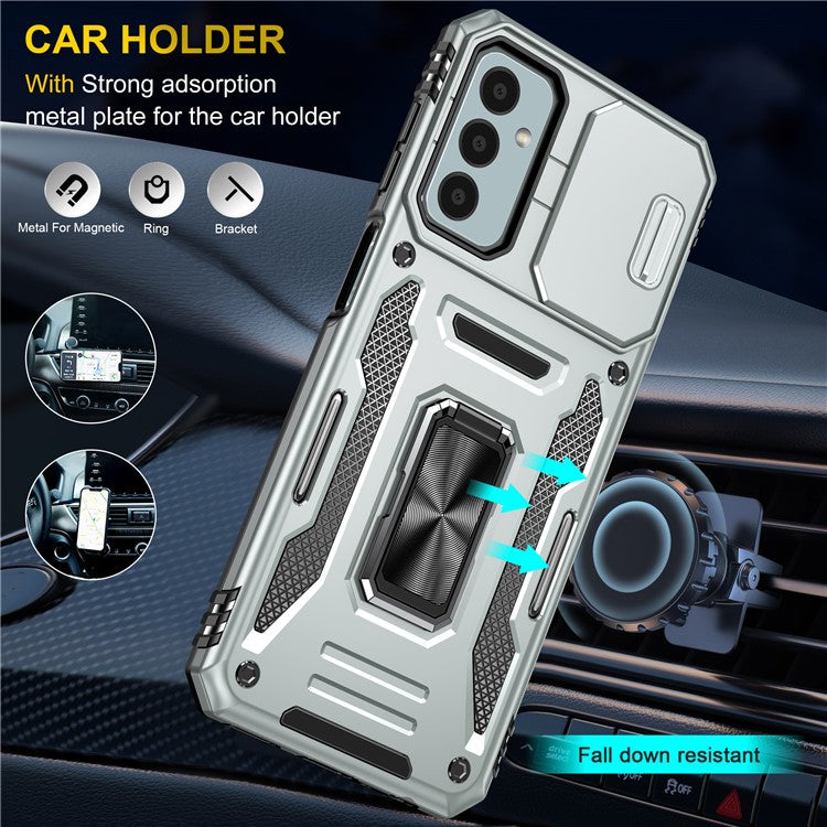 Armor Series for Samsung Galaxy M23 5G / F23 5G / M13 4G PC + TPU Anti-Scratch Phone Case Slide Camera Protection Kickstand Shockproof Cover - Grey