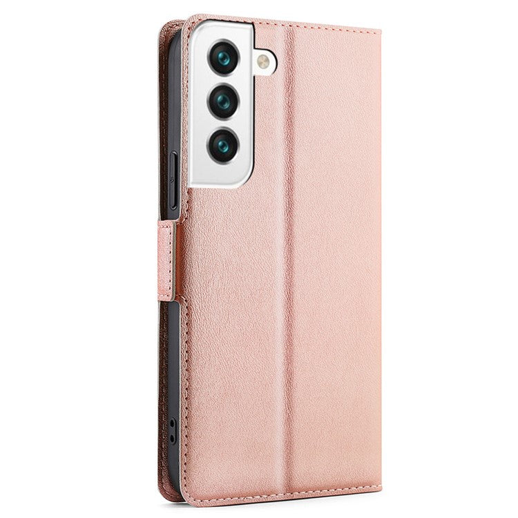 For Samsung Galaxy S23+ PU Leather Stand Card Holder Phone Case TPU Interior Shell Flip Dual Magnetic Clasp Protective Cover - Rose Gold