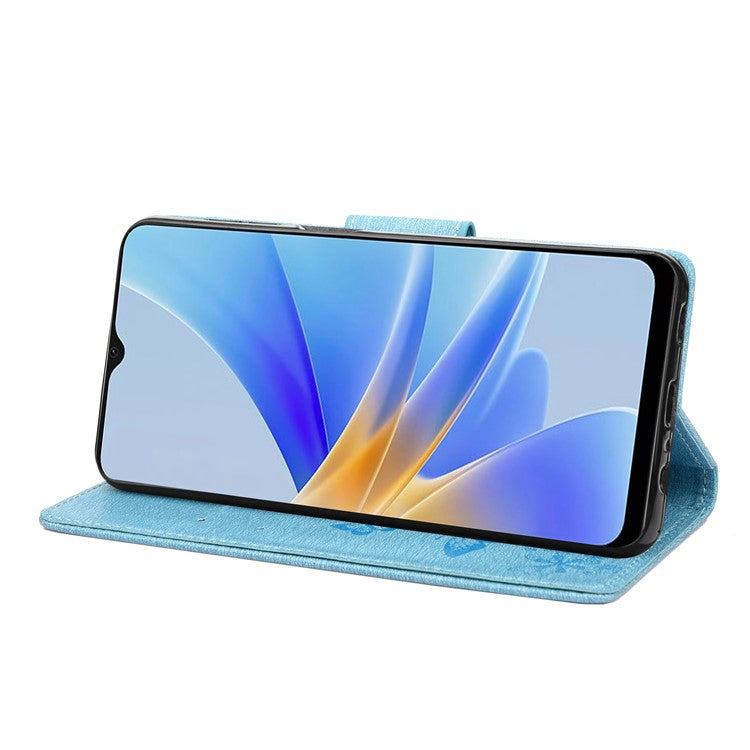 Mobile Phone Case for Oppo A17 4G / A17k 4G Wallet Phone Case Butterflies Flower Imprinting PU Leather Flip Folio Phone Cover with Stand - Blue