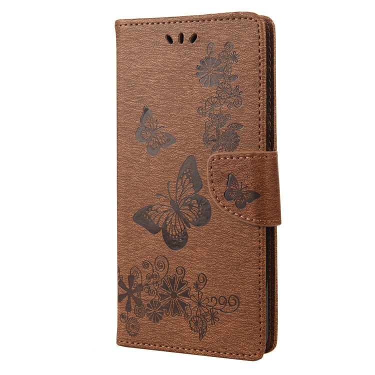 Mobile Phone Case for Oppo A17 4G / A17k 4G Wallet Phone Case Butterflies Flower Imprinting PU Leather Flip Folio Phone Cover with Stand - Brown