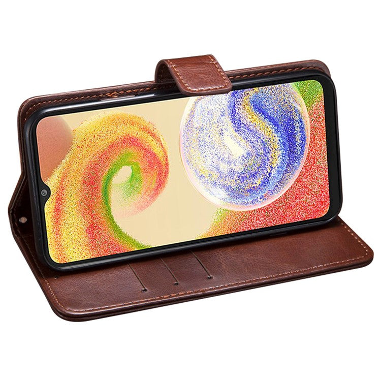 IDEWEI For Samsung Galaxy A04e 4G / F04 4G / M04 4G Full Protection Crazy Horse Texture PU Leather Flip Stand Wallet Cover Phone Shell Protective Case - White