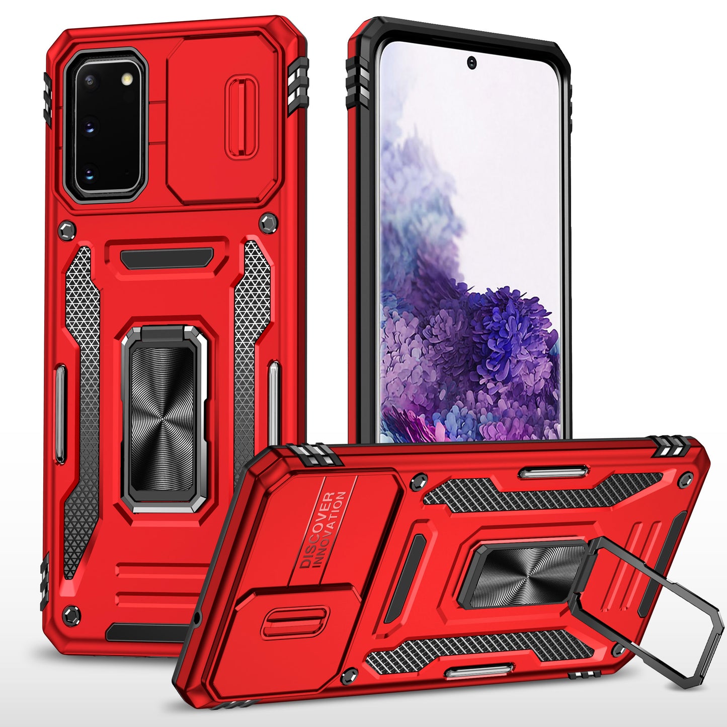 Armor Series for  Samsung Galaxy S20 4G / 5G Kickstand PC + TPU Hybrid Cover Anti-collision Protective Phone Case with Slide Camera Protector - Red