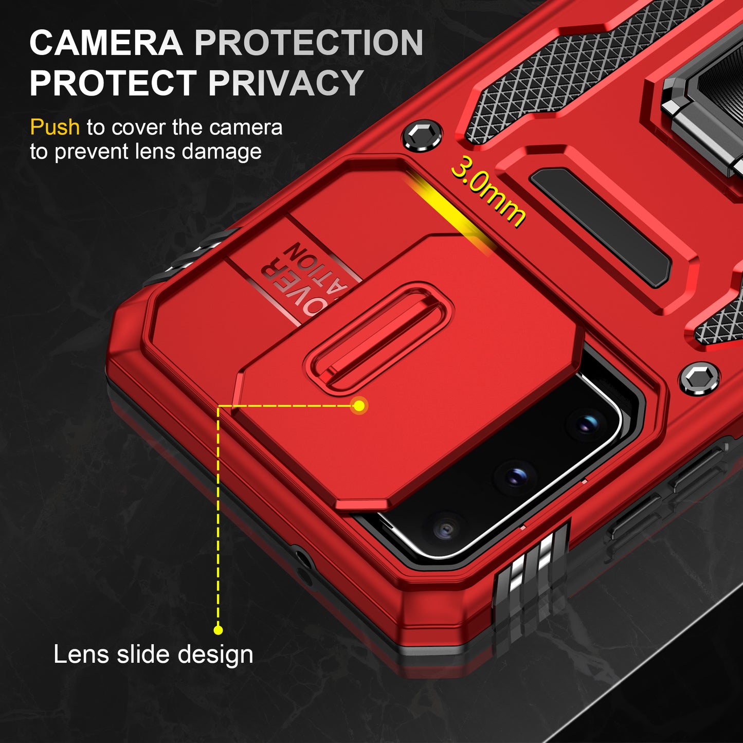 Armor Series for  Samsung Galaxy S20 4G / 5G Kickstand PC + TPU Hybrid Cover Anti-collision Protective Phone Case with Slide Camera Protector - Red