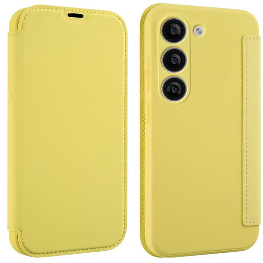 For Samsung Galaxy S23+ Anti-drop Card Holder Kickstand Liquid Silicone Protective Case Skin-touch Phone Cover - Yellow