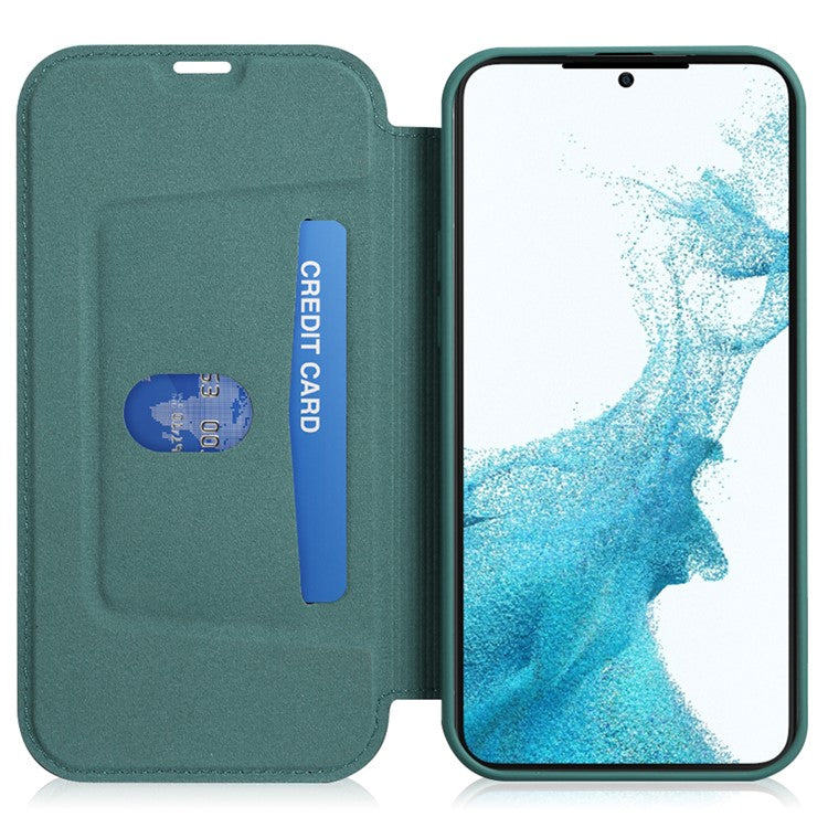 For Samsung Galaxy S23+ Anti-drop Card Holder Kickstand Liquid Silicone Protective Case Skin-touch Phone Cover - Yellow