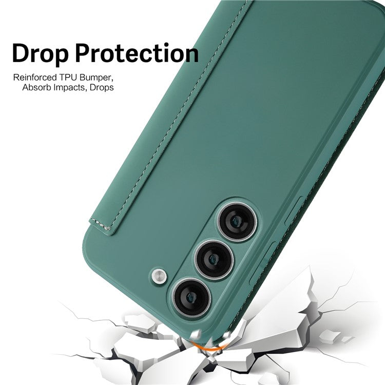 For Samsung Galaxy S23+ Anti-drop Card Holder Kickstand Liquid Silicone Protective Case Skin-touch Phone Cover - Yellow