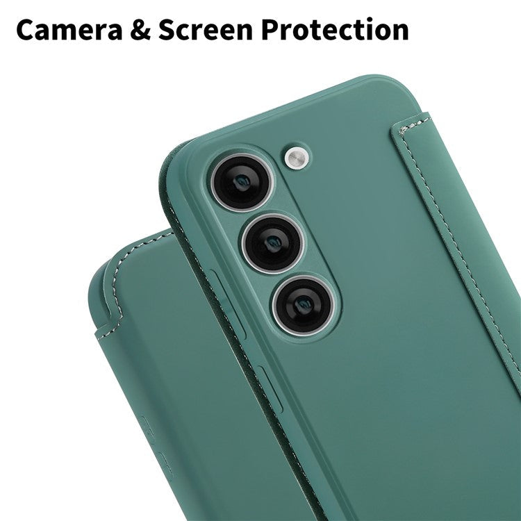 For Samsung Galaxy S23+ Anti-drop Card Holder Kickstand Liquid Silicone Protective Case Skin-touch Phone Cover - Yellow