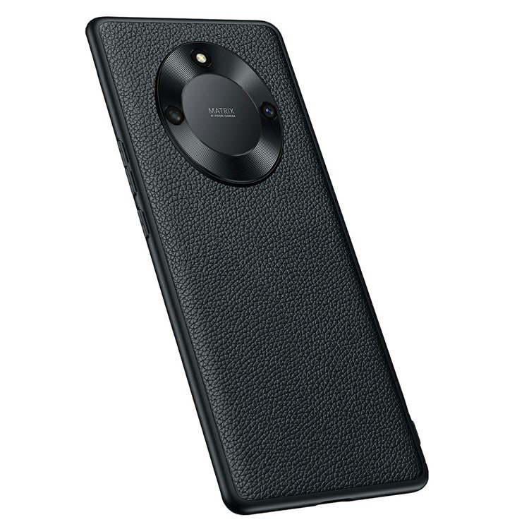 Protective Case for Honor X40 5G Anti-Drop Phone Shell Soft TPU + PC + Cowhide Leather Coated Phone Case with Metal Lens Frame - Black