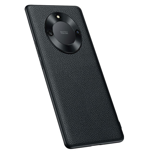 Protective Case for Honor X40 5G Anti-Drop Phone Shell Soft TPU + PC + Cowhide Leather Coated Phone Case with Metal Lens Frame - Black