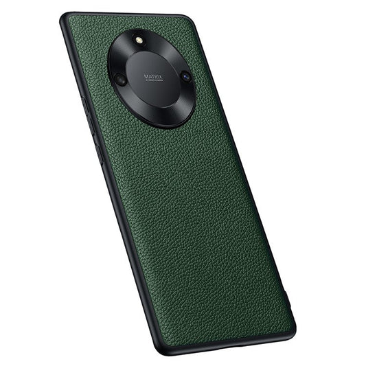 Protective Case for Honor X40 5G Anti-Drop Phone Shell Soft TPU + PC + Cowhide Leather Coated Phone Case with Metal Lens Frame - Olive Green