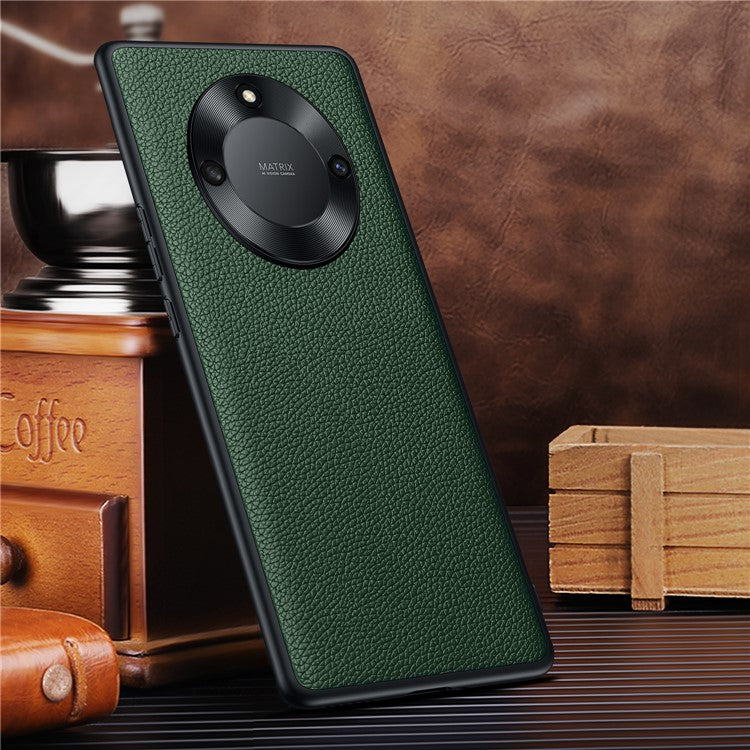 Protective Case for Honor X40 5G Anti-Drop Phone Shell Soft TPU + PC + Cowhide Leather Coated Phone Case with Metal Lens Frame - Olive Green