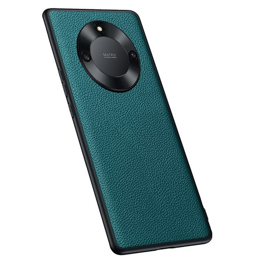 Protective Case for Honor X40 5G Anti-Drop Phone Shell Soft TPU + PC + Cowhide Leather Coated Phone Case with Metal Lens Frame - Green