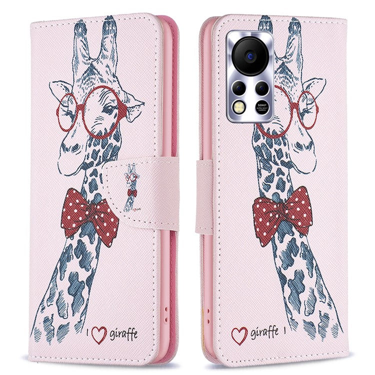 For Infinix Hot 11s NFC 4G / X6812B PU Leather Cover Pattern Flip Wallet Case Stand - Giraffe