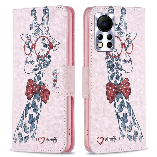 For Infinix Hot 11s NFC 4G / X6812B PU Leather Cover Pattern Flip Wallet Case Stand - Giraffe