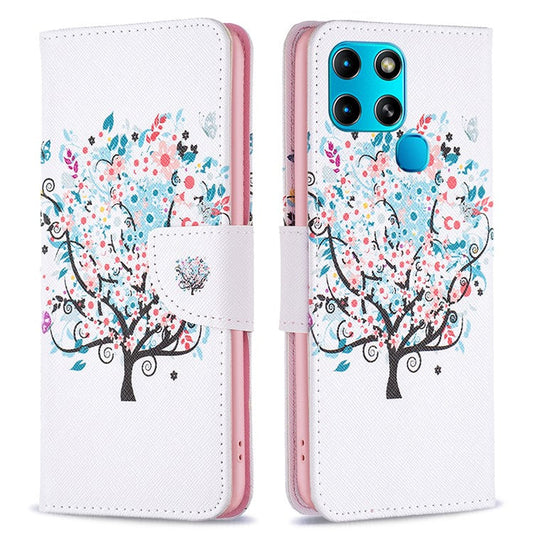 For Infinix Smart 6 / X6511B PU Leather Phone Wallet Case Magnetic Closure Pattern Flip Stand Phone Cover - Flower Tree