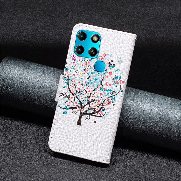 For Infinix Smart 6 / X6511B PU Leather Phone Wallet Case Magnetic Closure Pattern Flip Stand Phone Cover - Flower Tree