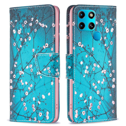 For Infinix Smart 6 / X6511B PU Leather Phone Wallet Case Magnetic Closure Pattern Flip Stand Phone Cover -  Plum Blossom