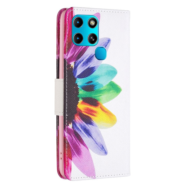 For Infinix Smart 6 / X6511B PU Leather Phone Wallet Case Magnetic Closure Pattern Flip Stand Phone Cover - Sunflower