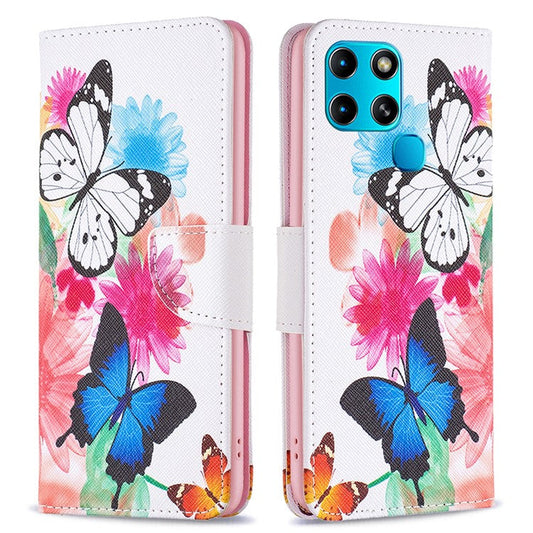 For Infinix Smart 6 / X6511B PU Leather Phone Wallet Case Magnetic Closure Pattern Flip Stand Phone Cover -  Two Butterflies