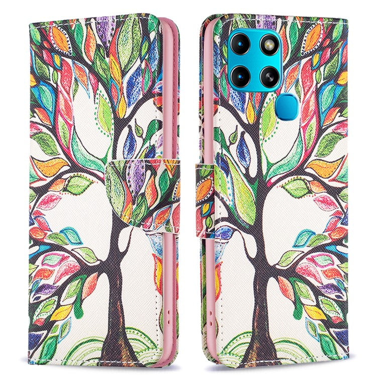 For Infinix Smart 6 / X6511B PU Leather Phone Wallet Case Magnetic Closure Pattern Flip Stand Phone Cover - Life Tree