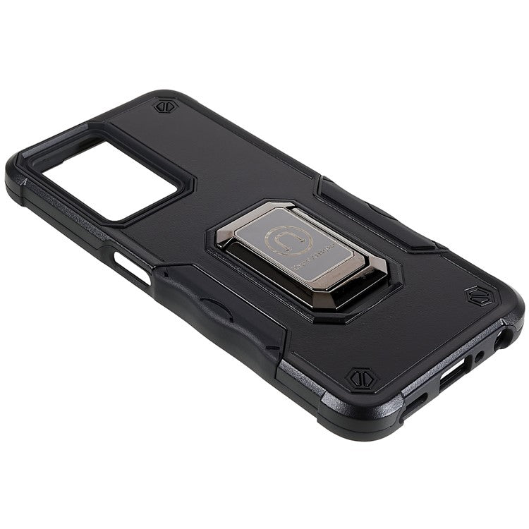For Oppo A57 4G / A57s 4G / A57e 4G / A77 4G / A77 5G / A57 (2022) 5G / Realme Q5i / V23 5G / OnePlus Nord N20 SE 4G / Nord N300 5G PC+TPU Phone Case Ring Holder Kickstand Cover - Black