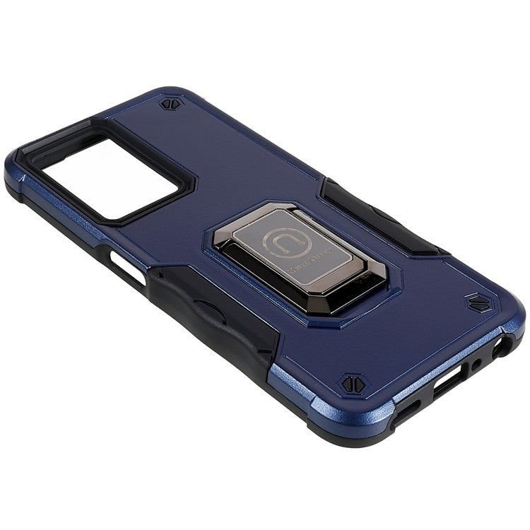 For Oppo A57 4G/A57s 4G/A57e 4G/A77 4G/A77 5G/A57 (2022) 5G/Realme Q5i/V23 5G/OnePlus Nord N20 SE 4G/Nord N300 5G PC+TPU Phone Case Ring Holder Kickstand Cover - Blue
