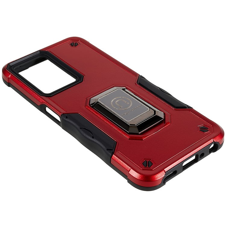 For Oppo A57 4G/A57s 4G/A57e 4G/A77 4G/A77 5G/A57 (2022) 5G/Realme Q5i/V23 5G/OnePlus Nord N20 SE 4G/Nord N300 5G PC+TPU Phone Case Ring Holder Kickstand Cover - Red