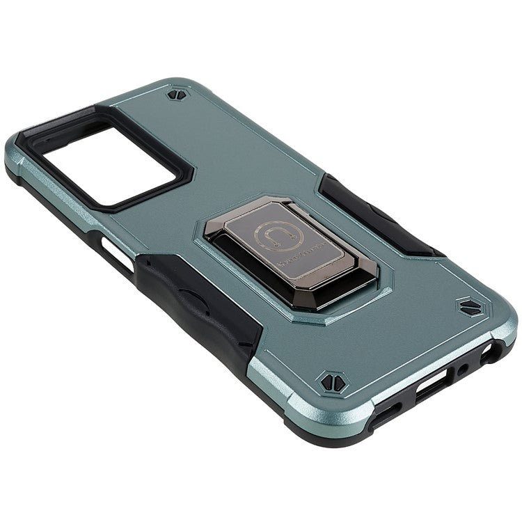For Oppo A57 4G/A57s 4G/A57e 4G/A77 4G/A77 5G/A57 (2022) 5G/Realme Q5i/V23 5G/OnePlus Nord N20 SE 4G/Nord N300 5G PC+TPU Phone Case Ring Holder Kickstand Cover - Green